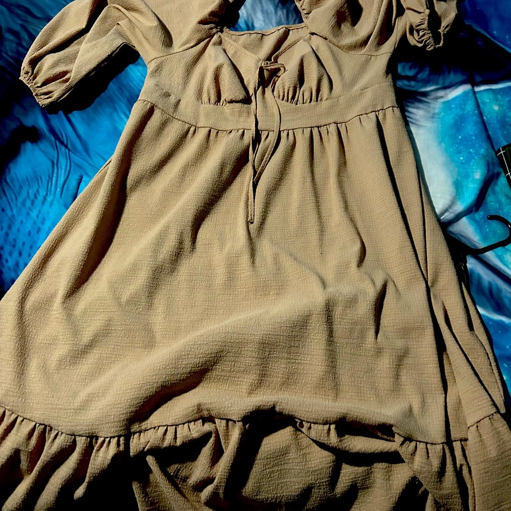 Tan Puff Sleeve Dress